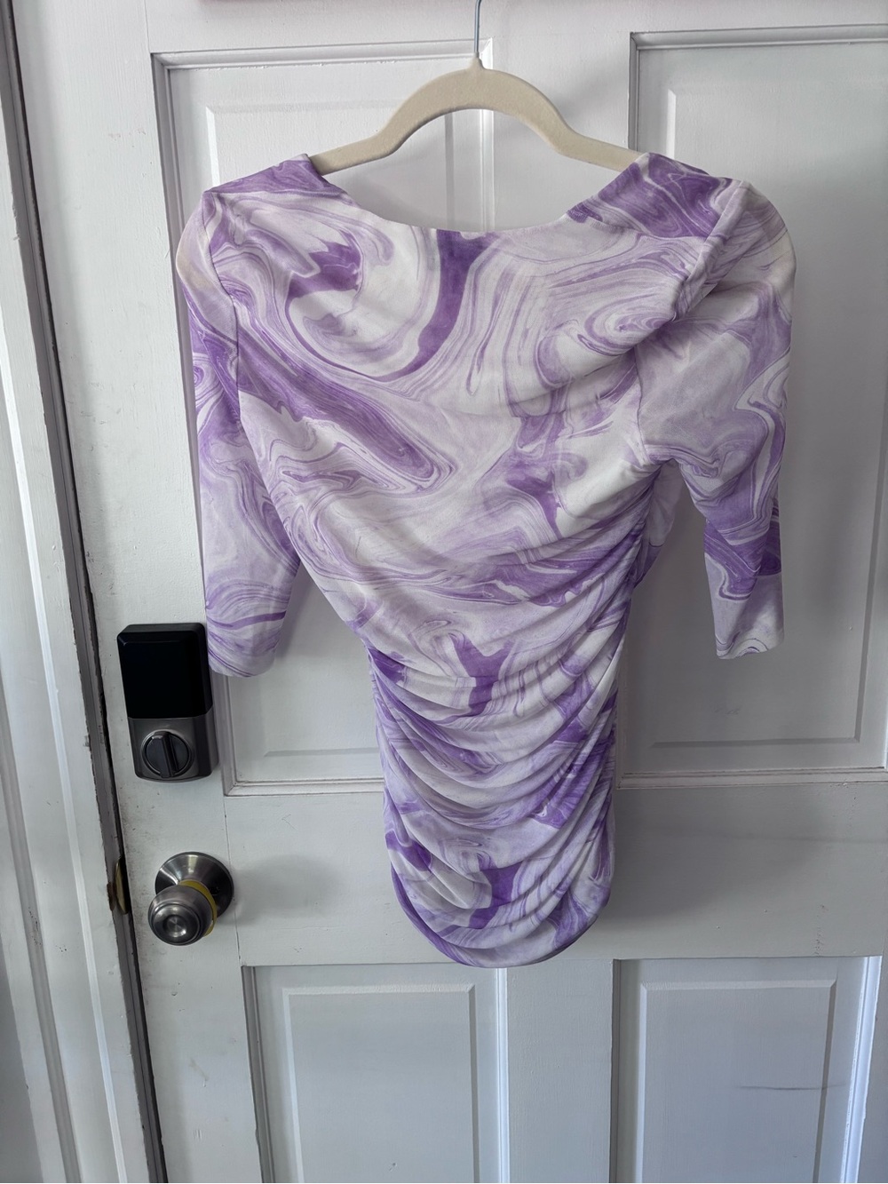 EUC Ganni Purple Orchid Bloom Mesh Ruched Top Sz EU 38 US 6 - Picture 2 of 8